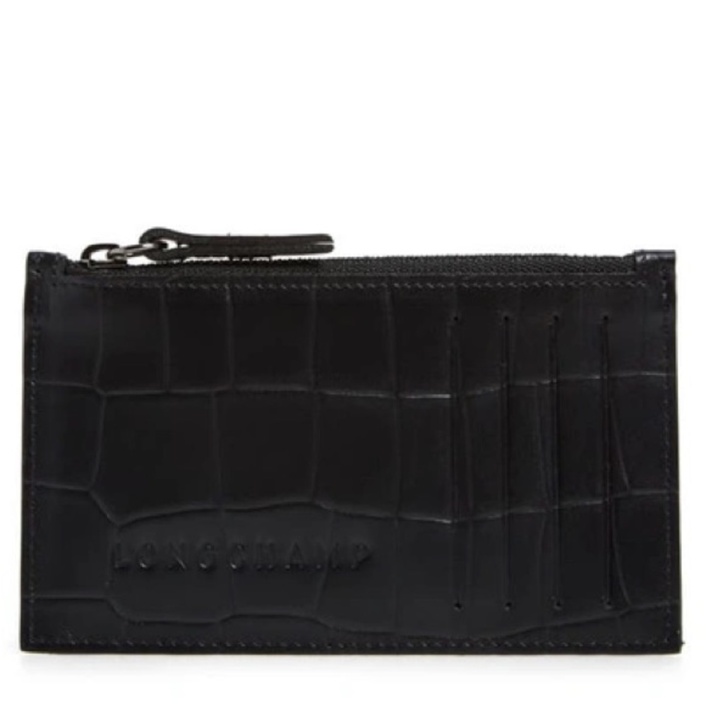 Longchamp Black Croc Leather Card Case